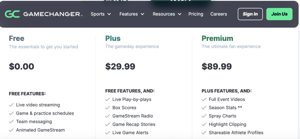 Screenshot: Gamechanger app
